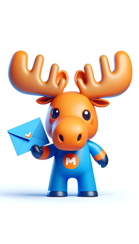 DALL·E 2023-12-10 15.23.09 - Create a 3D mascot concept that is a cute orange and blue moose (elk) for the Defold game engine, exactly matching the provided design, with the addit