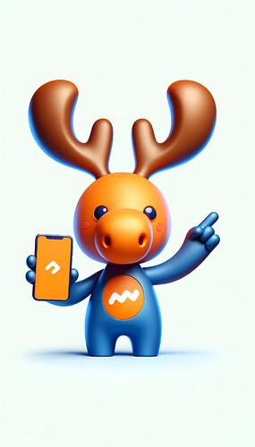 DALL·E 2023-12-10 15.37.06 - Create a 3D mascot concept that is a cute orange and blue moose (elk) for the Defold game engine, exactly matching the provided design, with the addit