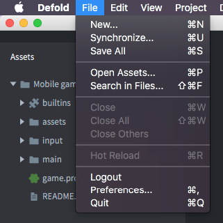 Defold project settings